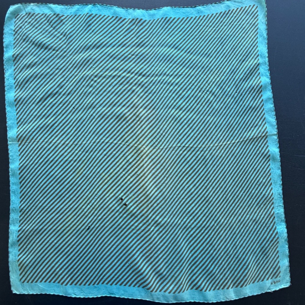 Vera Neumann Vintage Silk Scarf Turquoise Brown Diagonal Stripe Hand Rolled Edge